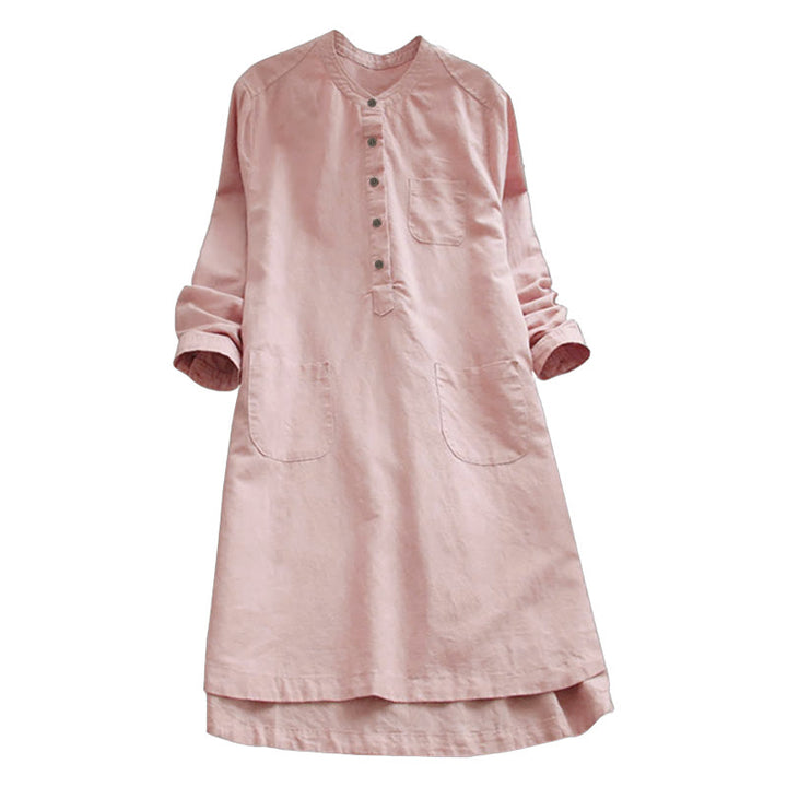Camicia da donna a maniche lunghe con tasche e bottoni in tinta unita Buddha Stones - image 7