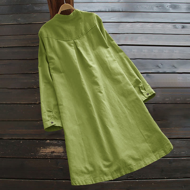 Camicia da donna a maniche lunghe con tasche e bottoni in tinta unita Buddha Stones - image 9