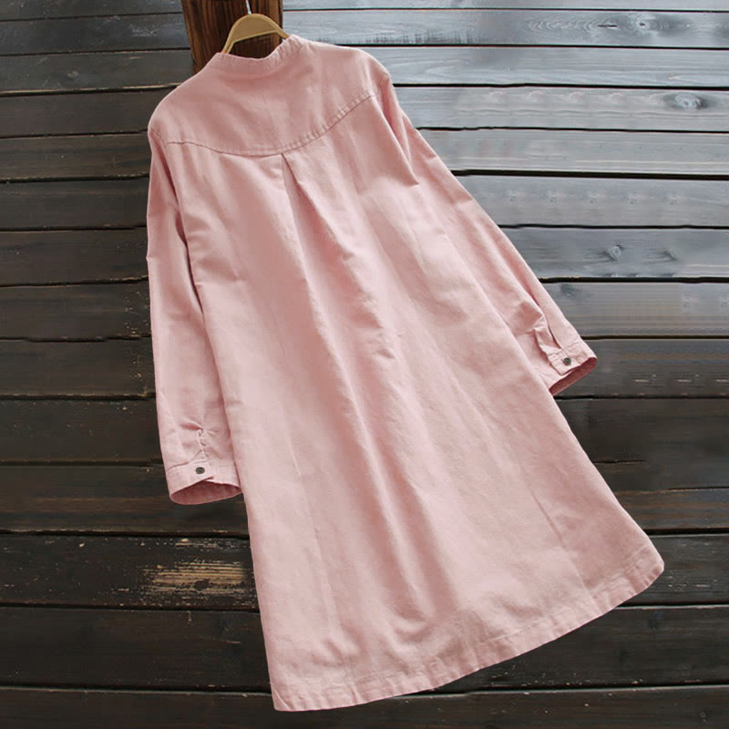 Camicia da donna a maniche lunghe con tasche e bottoni in tinta unita Buddha Stones - image 6