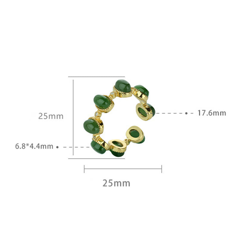 Anello regolabile con perle di giada ciano Hetian in argento sterling 925 Buddha Stones