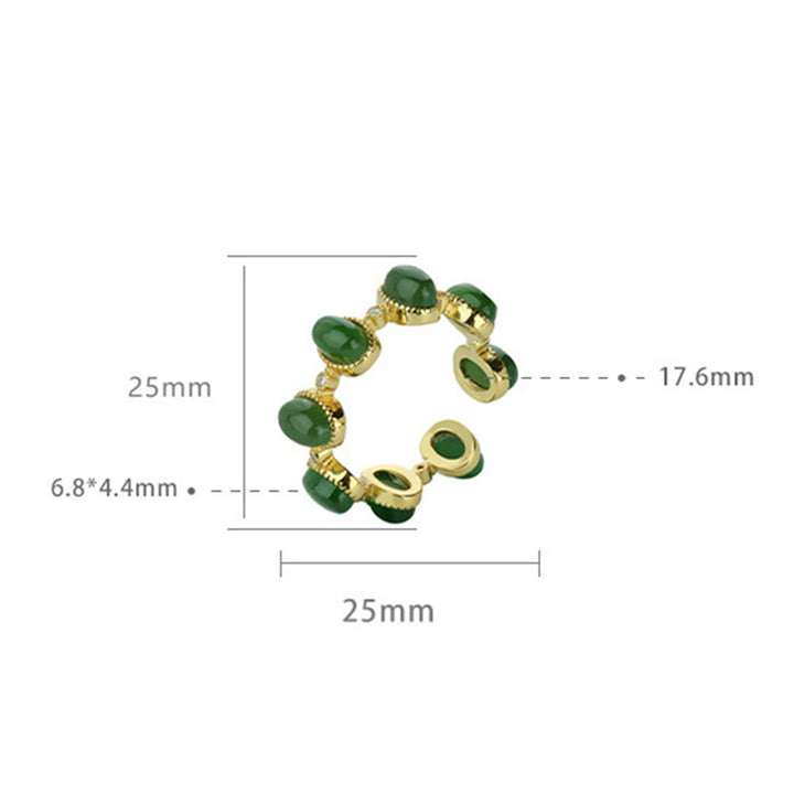Anello regolabile con perle di giada ciano Hetian in argento sterling 925 Buddha Stones