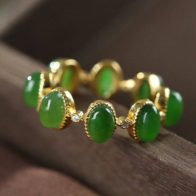 Anello regolabile con perle di giada ciano Hetian in argento sterling 925 Buddha Stones