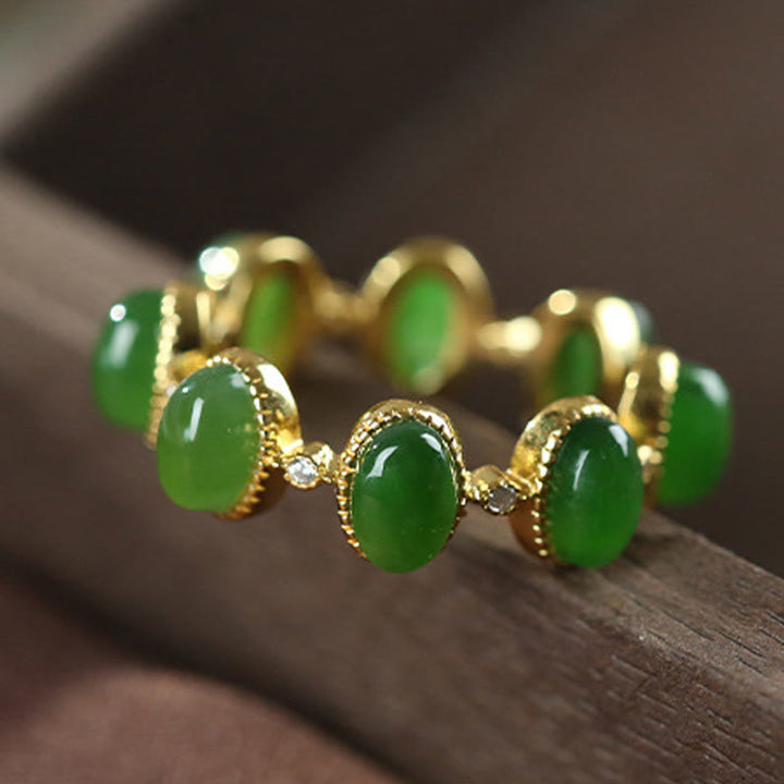 Anello regolabile con perle di giada ciano Hetian in argento sterling 925 Buddha Stones