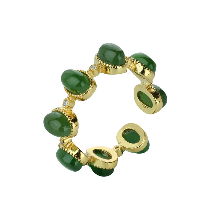 Anello regolabile con perle di giada ciano Hetian in argento sterling 925 Buddha Stones