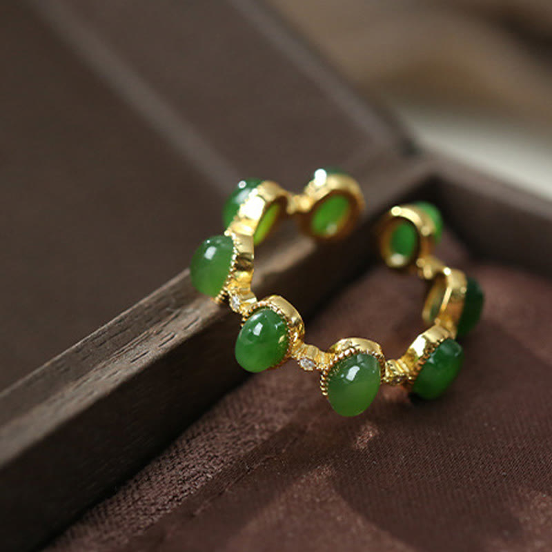 Anello regolabile con perle di giada ciano Hetian in argento sterling 925 Buddha Stones