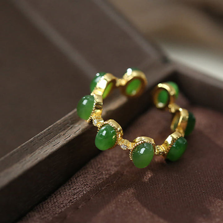Anello regolabile con perle di giada ciano Hetian in argento sterling 925 Buddha Stones