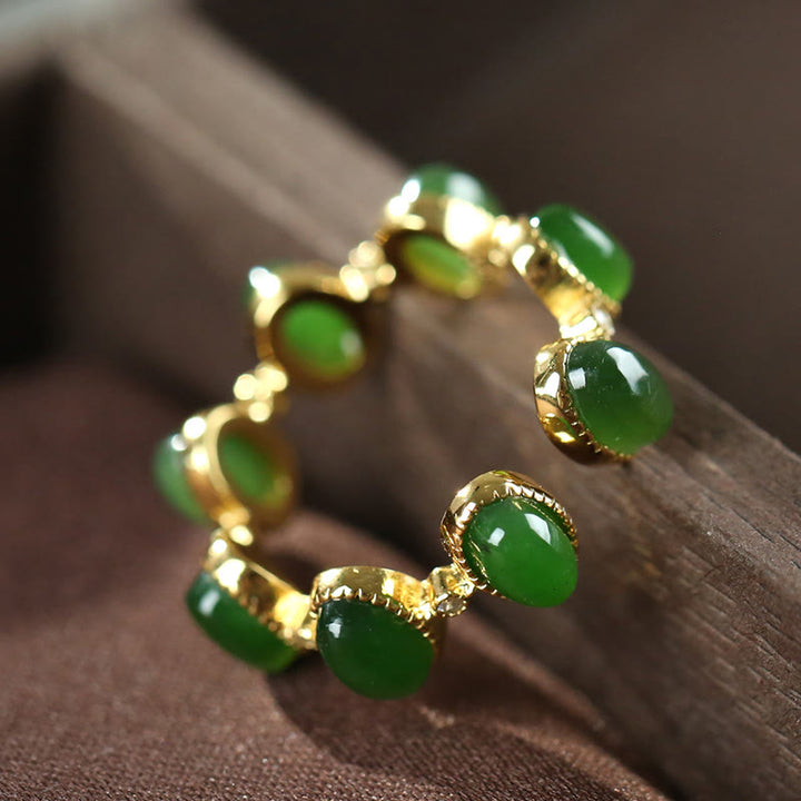 Anello regolabile con perle di giada ciano Hetian in argento sterling 925 Buddha Stones