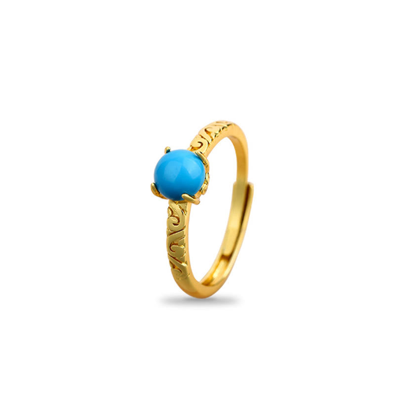Anello regolabile in rame con protezione turchese e design semplice Buddha Stones