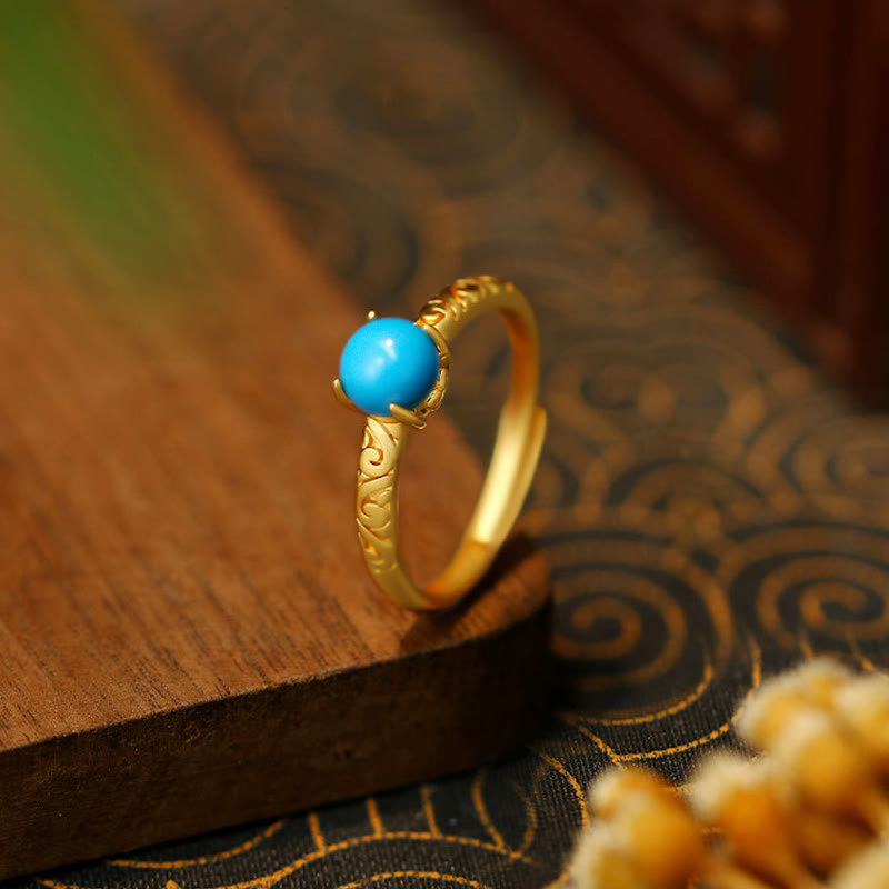 Anello regolabile in rame con protezione turchese e design semplice Buddha Stones