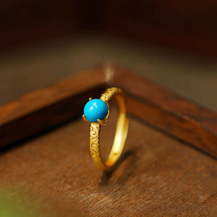 Anello regolabile in rame con protezione turchese e design semplice Buddha Stones