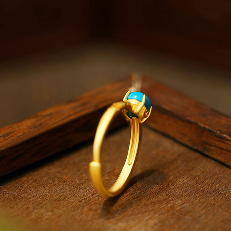 Anello regolabile in rame con protezione turchese e design semplice Buddha Stones