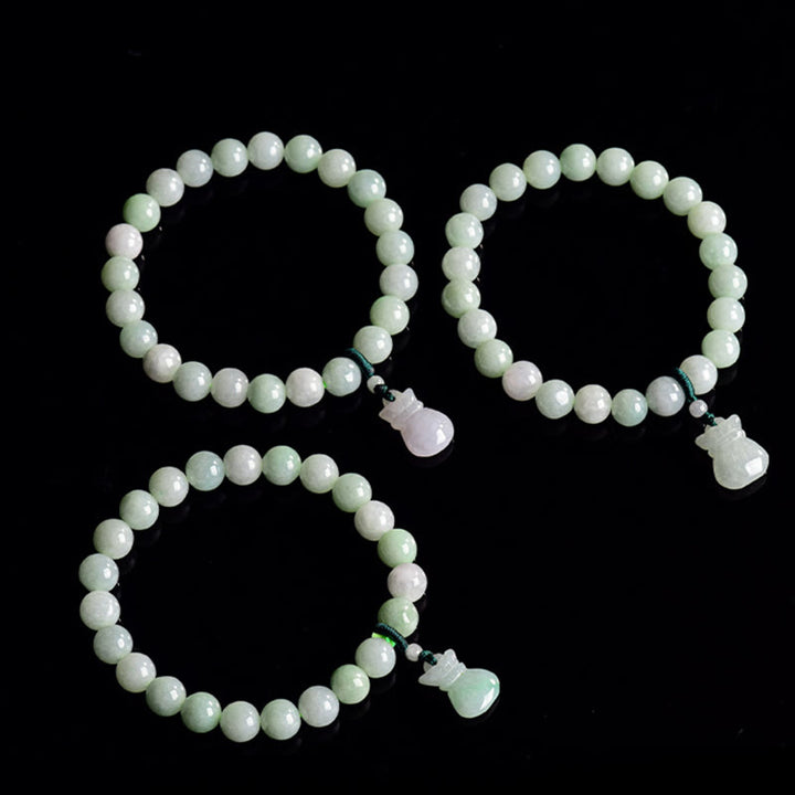 Braccialetto portafortuna con ciondolo a forma di sacco di soldi in giada naturale Buddha Stones