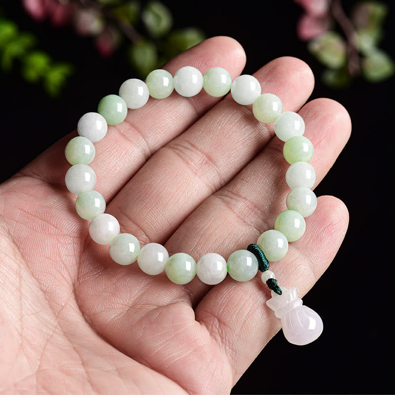 Braccialetto portafortuna con ciondolo a forma di sacco di soldi in giada naturale Buddha Stones