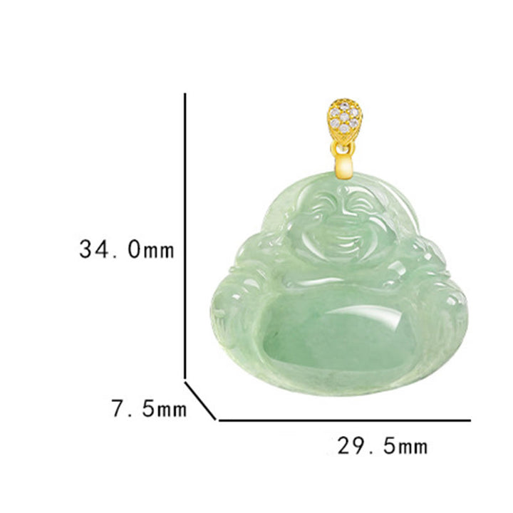 Collana con ciondolo in acciaio al titanio e catena in giada naturale Buddha Stones che ride, fortuna e prosperità - image 12