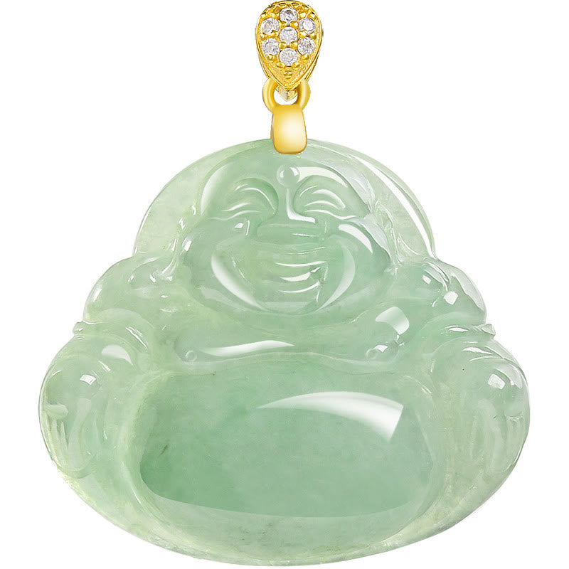 Collana con ciondolo a Buddha Stones con ciondolo a forma di Buddha sorridente in argento sterling 925, giada naturale, portafortuna e prosperità - image 13