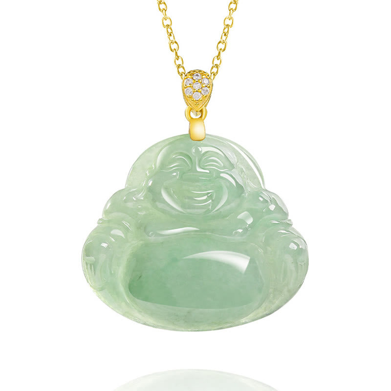 Collana con ciondolo a Buddha Stones con ciondolo a forma di Buddha sorridente in argento sterling 925, giada naturale, portafortuna e prosperità - image 9
