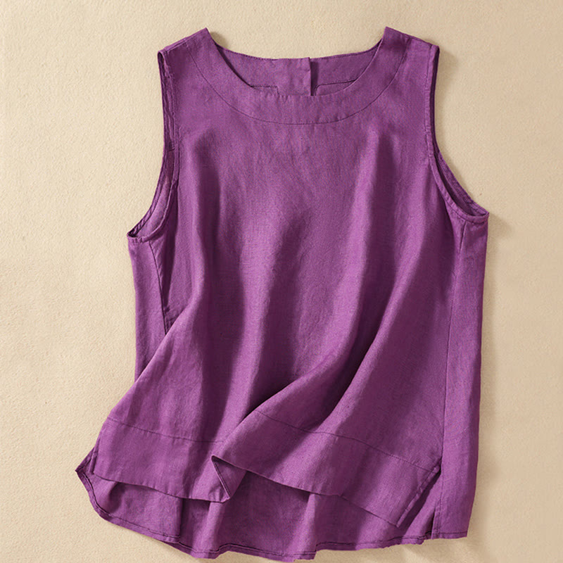 Gilet da donna in cotone e lino, casual, tinta Buddha Stones, con bottoni sul retro, asimmetrico, scollo rotondo, senza maniche - Orchidea media - US8-10, UK/AU12-14, EU40-42 (2XL) - image 0
