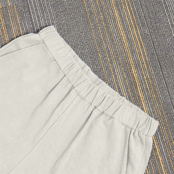 Pantaloni da donna in cotone e lino con tasche, modello Buddha Stones, casual, colore puro, con polsini e bottoni cavi - image 27