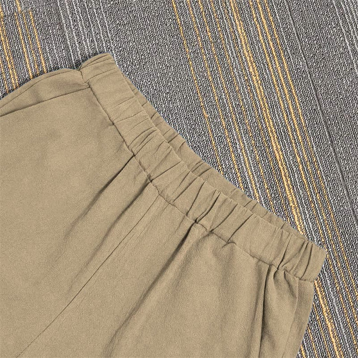 Pantaloni da donna in cotone e lino con tasche, modello Buddha Stones, casual, colore puro, con polsini e bottoni cavi - image 3