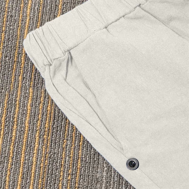Pantaloni da donna in cotone e lino con tasche, modello Buddha Stones, casual, colore puro, con polsini e bottoni cavi - image 33
