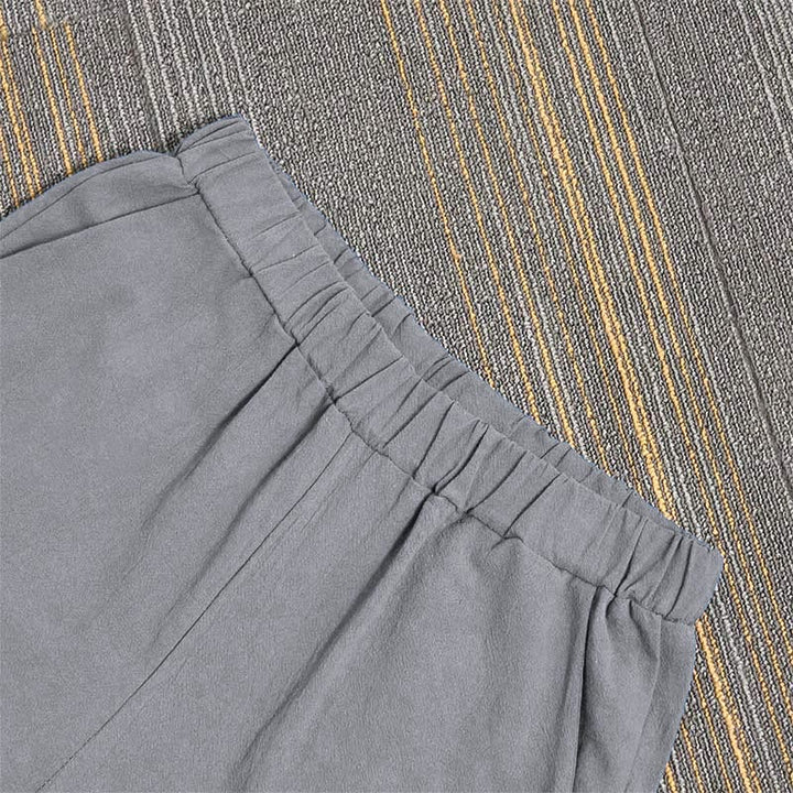 Pantaloni da donna in cotone e lino con tasche, modello Buddha Stones, casual, colore puro, con polsini e bottoni cavi - image 34