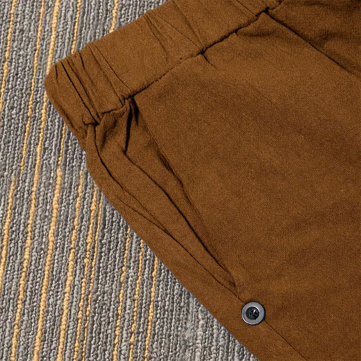 Pantaloni da donna in cotone e lino con tasche, modello Buddha Stones, casual, colore puro, con polsini e bottoni cavi - image 28