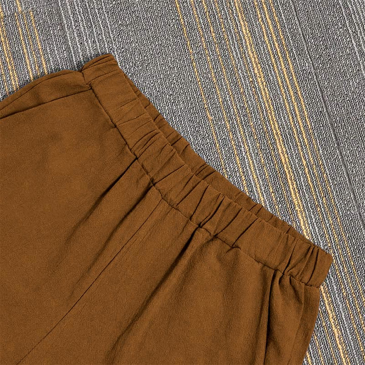 Pantaloni da donna in cotone e lino con tasche, modello Buddha Stones, casual, colore puro, con polsini e bottoni cavi - image 29