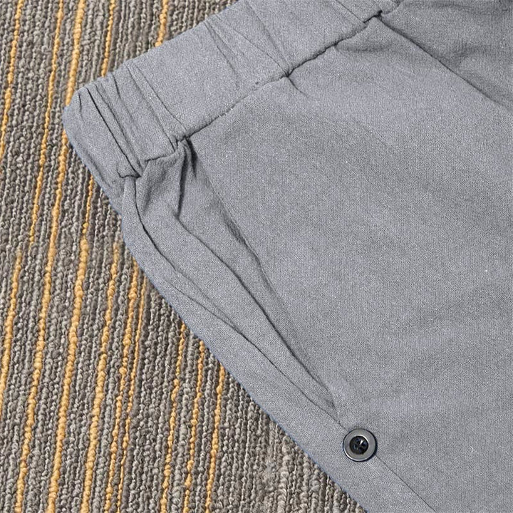 Pantaloni da donna in cotone e lino con tasche, modello Buddha Stones, casual, colore puro, con polsini e bottoni cavi - image 37