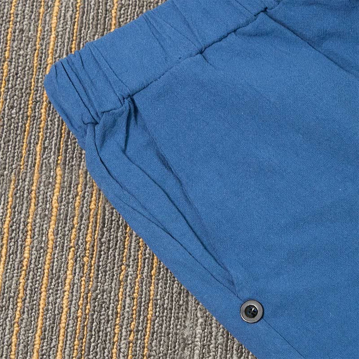 Pantaloni da donna in cotone e lino con tasche, modello Buddha Stones, casual, colore puro, con polsini e bottoni cavi - image 45