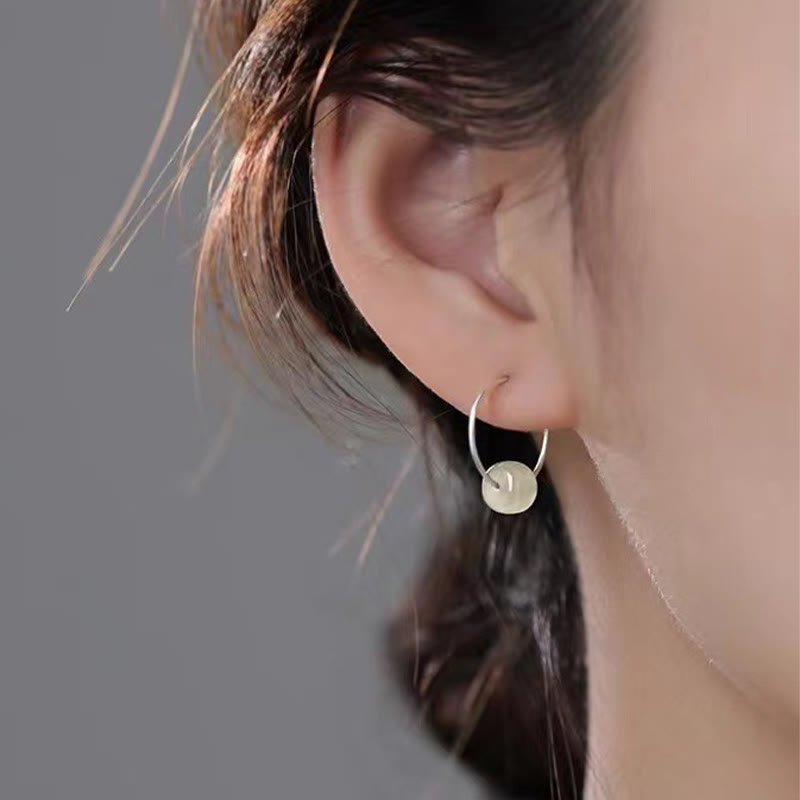 Orecchini della fortuna in argento sterling 925 con perline di giada Hetian di Buddha Stones