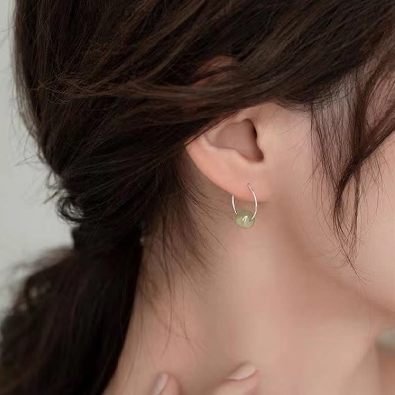 Orecchini della fortuna in argento sterling 925 con perline di giada Hetian di Buddha Stones