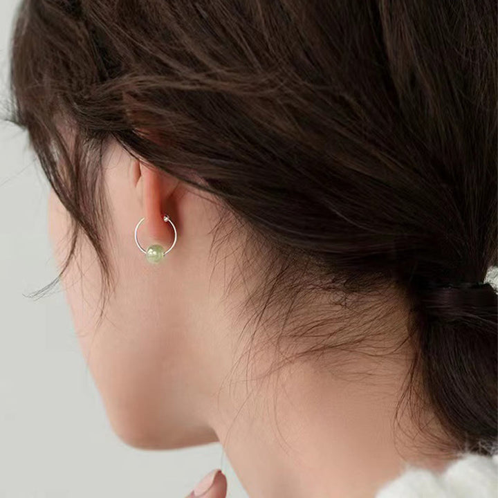 Orecchini della fortuna in argento sterling 925 con perline di giada Hetian di Buddha Stones