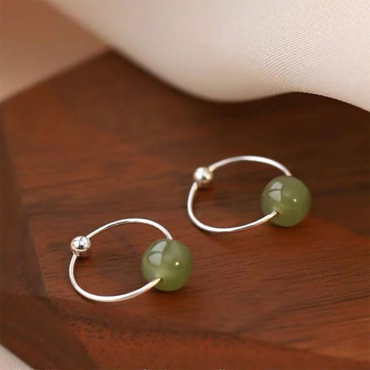 Orecchini della fortuna in argento sterling 925 con perline di giada Hetian di Buddha Stones