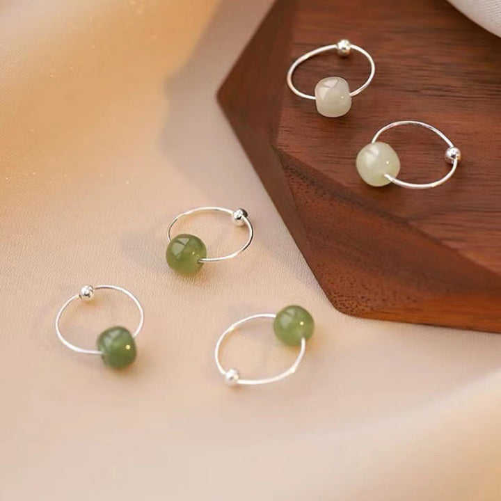 Orecchini della fortuna in argento sterling 925 con perline di giada Hetian di Buddha Stones