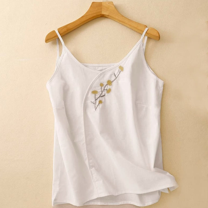 Gilet senza maniche in lino e cotone da donna con ricamo etnico e Buddha Stones, design asimmetrico - Bianco - US14, UK/AU18, EU46 (4XL) - image 7