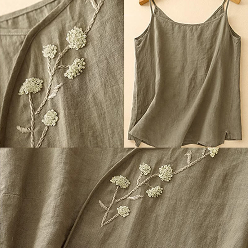Gilet senza maniche in lino e cotone da donna con ricamo etnico e Buddha Stones, design asimmetrico - image 5