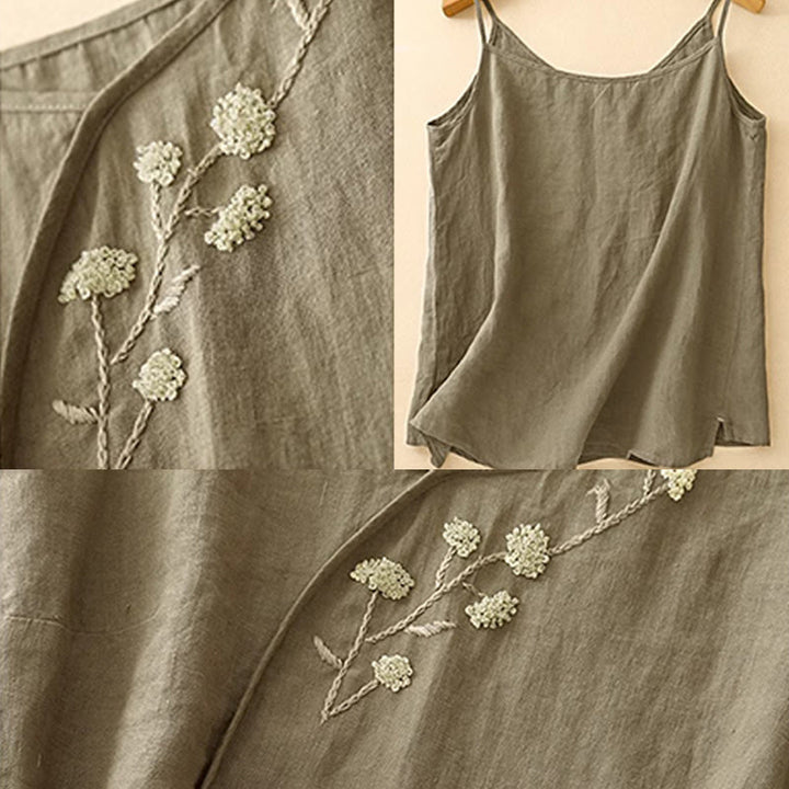 Gilet senza maniche in lino e cotone da donna con ricamo etnico e Buddha Stones, design asimmetrico - image 5