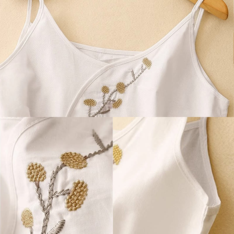 Gilet senza maniche in lino e cotone da donna con ricamo etnico e Buddha Stones, design asimmetrico - image 9