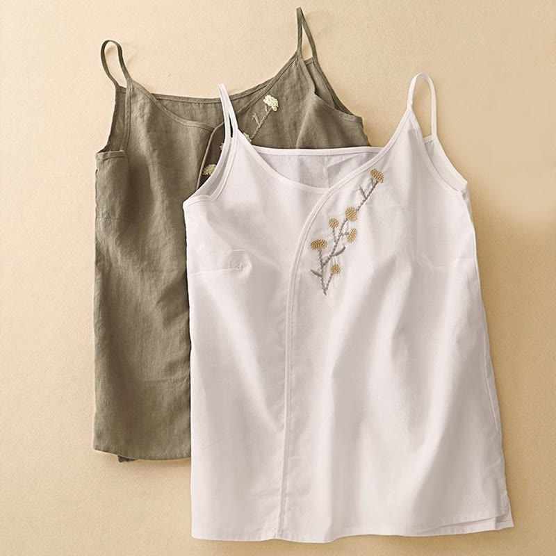 Gilet senza maniche in lino e cotone da donna con ricamo etnico e Buddha Stones, design asimmetrico - image 11
