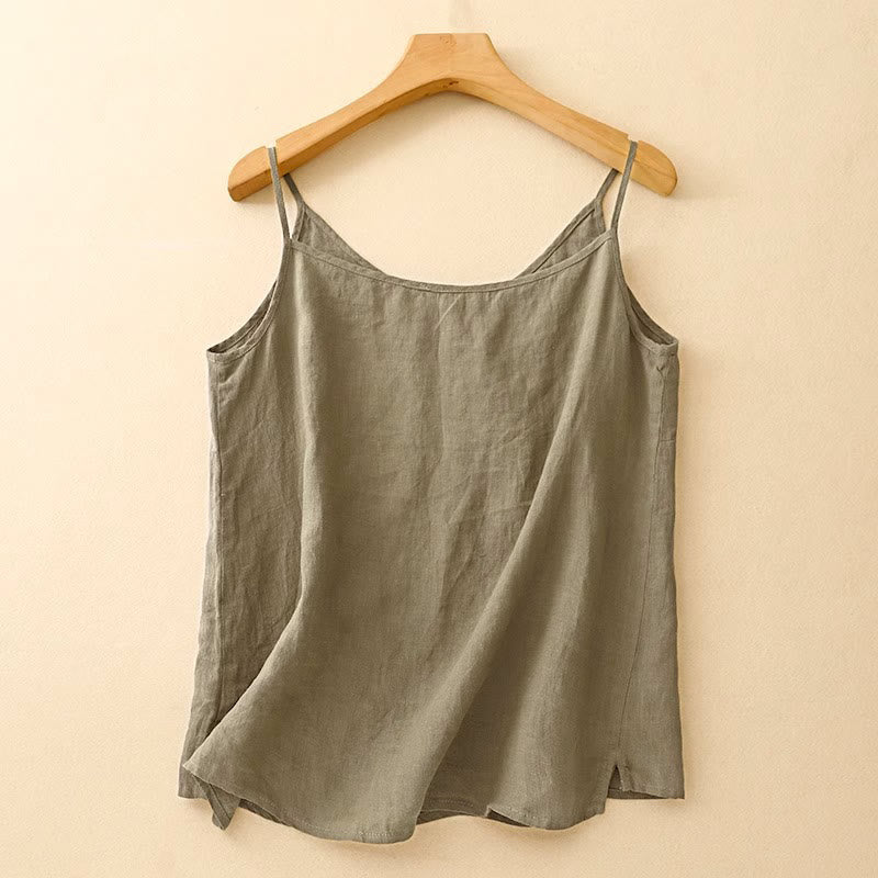 Gilet senza maniche in lino e cotone da donna con ricamo etnico e Buddha Stones, design asimmetrico - image 1