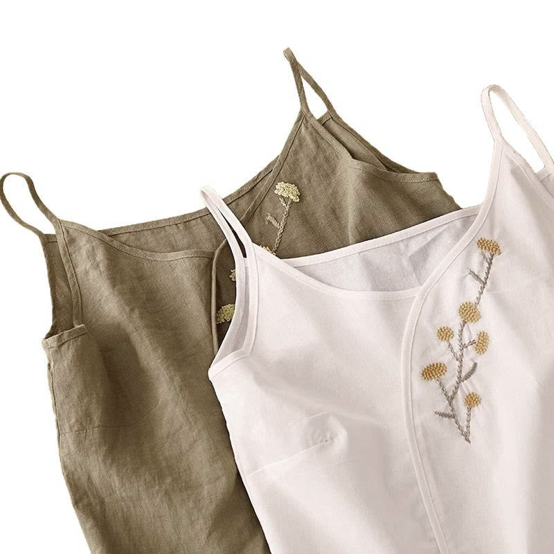 Gilet senza maniche in lino e cotone da donna con ricamo etnico e Buddha Stones, design asimmetrico - image 12
