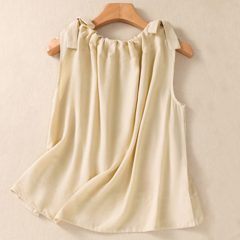 Canotta da donna in cotone con scollo a giro, senza maniche, tinta unita, con lacci, modello patchwork, Buddha Stones - LemonChiffon - US12, UK/AU16, EU44 (2XL) - image 8