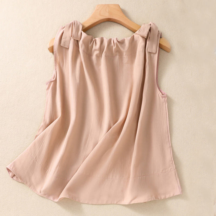 Canotta da donna in cotone con scollo a giro, senza maniche, tinta unita, con lacci, modello patchwork, Buddha Stones - Salmone scuro - US12, UK/AU16, EU44 (2XL) - image 0