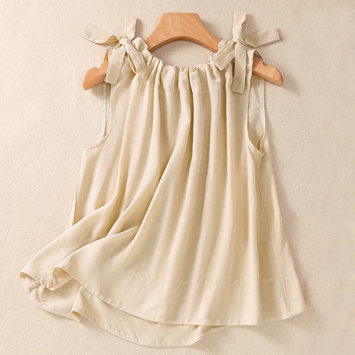 Canotta da donna in cotone con scollo a giro, senza maniche, tinta unita, con lacci, modello patchwork, Buddha Stones - image 9