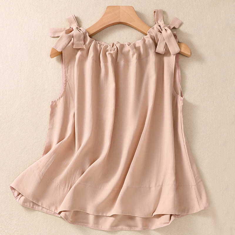 Canotta da donna in cotone con scollo a giro, senza maniche, tinta unita, con lacci, modello patchwork, Buddha Stones - image 1