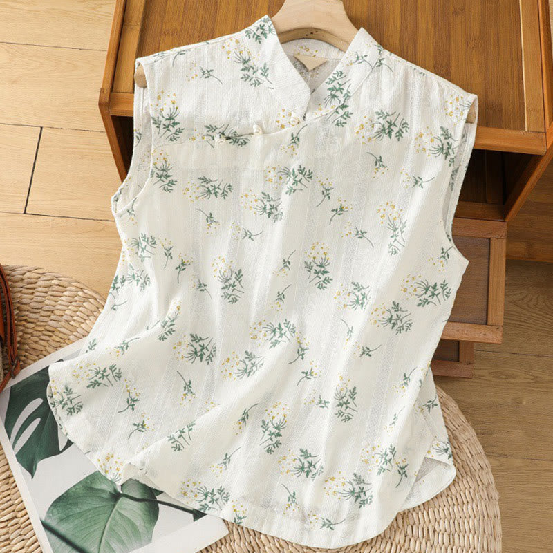 Gilet senza maniche in cotone da donna con motivo floreale a forma di rana cinese, motivo retrò con Buddha Stones - Bianco - US8-10, UK/AU12-14, EU40-42 (2XL) - image 0