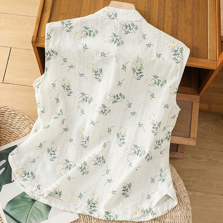 Gilet senza maniche in cotone da donna con motivo floreale a forma di rana cinese, motivo retrò con Buddha Stones - image 1