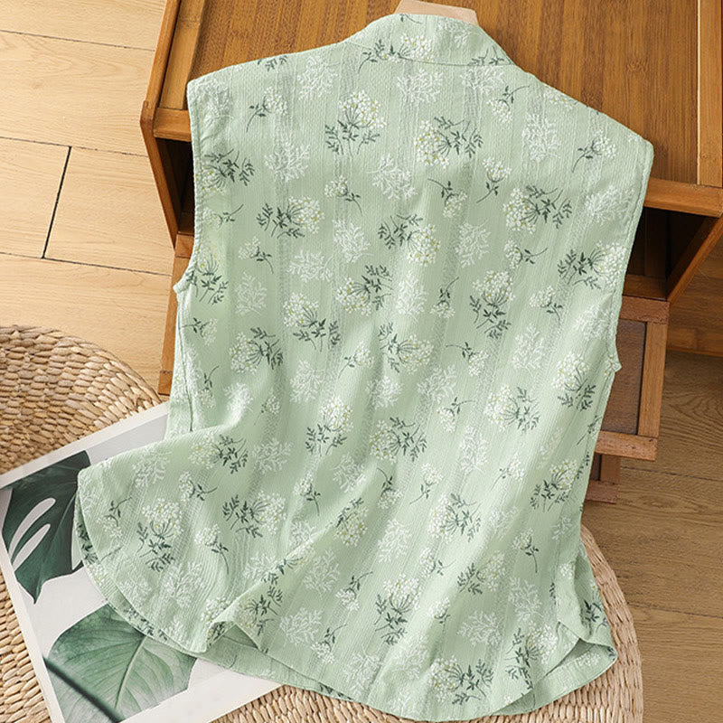 Gilet senza maniche in cotone da donna con motivo floreale a forma di rana cinese, motivo retrò con Buddha Stones - image 18