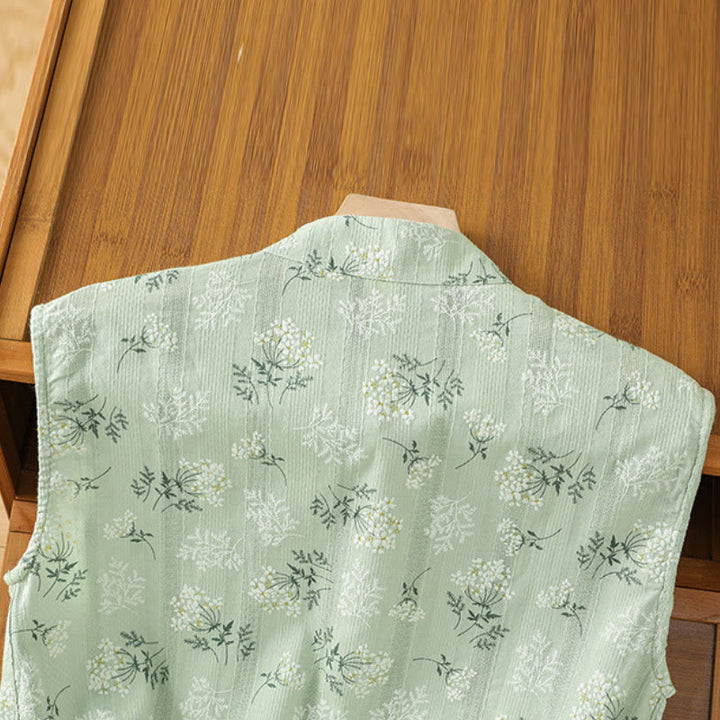 Gilet senza maniche in cotone da donna con motivo floreale a forma di rana cinese, motivo retrò con Buddha Stones - image 20