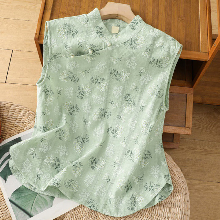 Gilet senza maniche in cotone da donna con motivo floreale a forma di rana cinese, motivo retrò con Buddha Stones - Verde pallido - US8-10, UK/AU12-14, EU40-42 (2XL) - image 17